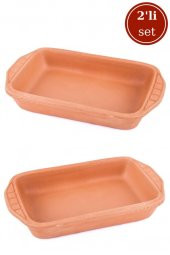 Elizi Çömlekleri 2’li Dikdörtgen Fırın Tepsisi, Toprak Güveç Fırın Kabı 2’li Set (25x15cm) - 3
