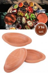 Elizi Çömlekleri 3’lü Mini Oval Kase, Çok Amaçlı Toprak Sunum Servis Kase Çömlek 3 Adet - 1