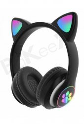 Yetişkin Kulaklık Led Işıklı Mikrofonlu Hafıza Kartı Aux Girişli Kablosuz Bluetooth Kedi Kulaklık - 1
