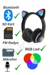 Yetişkin Kulaklık Led Işıklı Mikrofonlu Hafıza Kartı Aux Girişli Kablosuz Bluetooth Kedi Kulaklık - 4