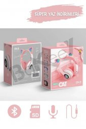 Yetişkin Kulaklık Led Işıklı Mikrofonlu Hafıza Kartı Aux Girişli Kablosuz Bluetooth Kedi Kulaklık - 8