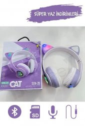 Yetişkin Kulaklık Led Işıklı Mikrofonlu Hafıza Kartı Aux Girişli Kablosuz Bluetooth Kedi Kulaklık - 11
