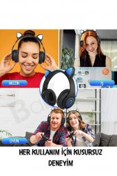 Yetişkin Kulaklık Led Işıklı Mikrofonlu Hafıza Kartı Aux Girişli Kablosuz Bluetooth Kedi Kulaklık - 12