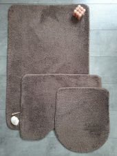 Ultrasoft Düz Kapuçino 3’lü Banyo Halısı Paspası Seti Kaymaz Deri Tabanlı Yıkanabilir Klozet Takımı - 1