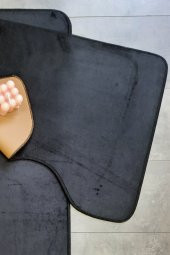 Ultrasoft Düz Siyah 2li Banyo Halısı Paspası Seti Kaymaz Taban Makinede Yıkanabilir Klozet Takımı - 3