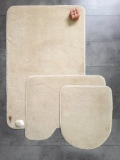 Ultrasoft Düz Vizon 3’lü Banyo Halısı Paspası Kaymaz Deri Taban Makinede Yıkanabilir Klozet Takımı - 1