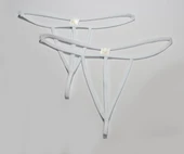 ASM1263 Kadın 2 Li Ekru Özel Bölgesi 3 Serit Tanga String - 1