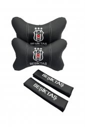BEŞİKTAŞ BJK NAKIŞLI,DERİ OTO BOYUN YASTIĞI&EMNİYET KEMER PEDİ SET 2Lİi - 1
