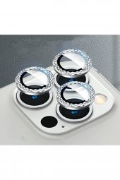 12 Pro Uyumlu Alüminyum Alaşım Elmas Kesim Çerçeveli Tempered Glass Kamera Lens Koruyucu (3lü Set) - 3
