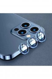 14 Uyumlu Alüminyum Alaşım Elmas Kesim Çerçeveli Tempered Glass Kamera Lens Koruyucu (3lü Set) - 1