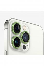 14 Pro Uyumlu Alüminyum Alaşım Elmas Kesim Çerçeveli Tempered Glass Kamera Lens Koruyucu (3lü Set) - 1
