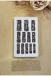 12 Adet Balerin Batik Desenli Ebruli Tak Ve Çık Takma Tırnak - 1