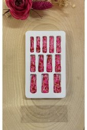 12 Adet Balerin Batik Desenli Ebruli Tak Ve Çık Takma Tırnak - 1