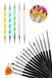 Profesyonel Tırnak Süsleme Nail Art Beyaz Fırça Seti Ve Dot Kalem Seti - 1