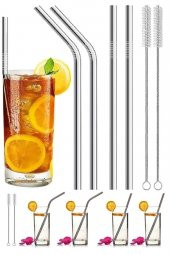 Paslanmaz Çelik Metal Meşrubat Pipeti Ve Pipet Temizleme Fırçası Seti 6 Parça - 1