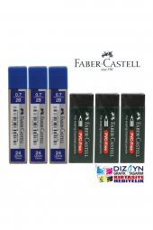 Faber Castell 3 Adet 0,7 Min 2b + 3 Adet Büyük Siyah Silgi Set - 1