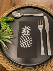 Gümüş Yaldızlı Siyah Ananas Peçete thumbnail 1