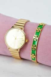 Full Altın Renk Ayarlanır Kordon Yeni Sezon Kadın Kol Saati & 316L Paslanmaz Çelik Bileklik SU-869 - 1