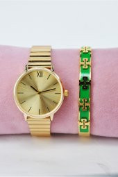 Full Altın Renk Ayarlanır Kordon Yeni Sezon Kadın Kol Saati & 316L Paslanmaz Çelik Bileklik SU-869 - 2