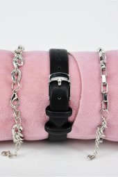 Siyah Renk Deri Kordonlu Minimal Renk Kasa Vintage Kadın Kol Saati & Yanındaki Bileklikler SU-860 thumbnail 3