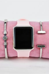 Pembe Silikon Kordonlu Dokunmatik Genç Kız Kadın Kol Saati & Yanındaki Bileklikler SU-859 - 2