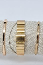 Altın Renk Beyaz Kadran Ayarlanır Kordonlu Şık Kadın Kol Saati & Yanındaki Bileklikler SU-843 - 2