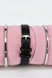 Siyah Yumuşak Deri Kordonlu Gümüş Kasa Şık Kadın Kol Saati & Yanındaki Bileklikler SU-857 thumbnail 3