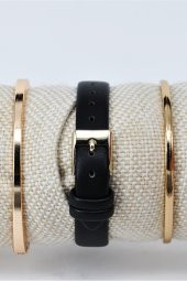 Altın Renk Kasa Siyah Deri Kordonlu Vintage Retro Kol Saati & Yanındaki Bileklikler SU-851 thumbnail 3