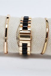 Altın Siyah Renk Kordon Roma Rakamlı Kadın Kol Saati & Yanındaki Bileklikler SU-820 thumbnail 3