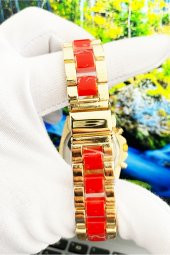 Altın & Kırmızı Renk Roma Rakamlı Kadın Analog Kol Saat thumbnail 2