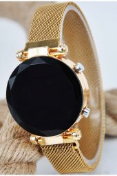 Mıknatıs Hasır Kordonlu Altın Renk Kasa Şık Tasarım Tuşlu Led Kadın Kol Saati SU-188-090 - 2