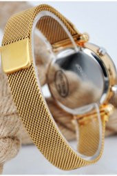 Mıknatıs Hasır Kordonlu Altın Renk Kasa Şık Tasarım Tuşlu Led Kadın Kol Saati SU-188-090 - 3