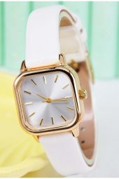 Beyaz Deri Kordon Kadın Kol Saati Altın Renk Kasa Beyaz Kadran Şık Su-735-050 thumbnail 1