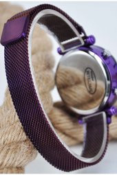 Mor Renk Mıknatıslı Hasır Kordonlu Beyaz Led Rakam Şık Kadın Kol Saati SU-186-090 thumbnail 3