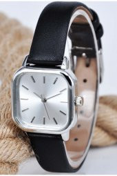 Siyah Yumuşak Deri Kordonlu Gümüş Kasa Şık Kadın Kol Saati Su-740 - 2