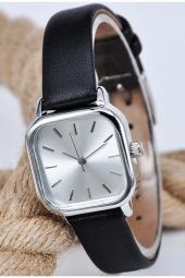 Siyah Beyaz Deri Kordon Minimal Kare Kasa Iki Adet Kadın Kol Saati Su-739 thumbnail 3