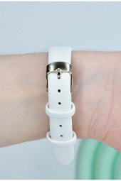 Minimal Kare Altın Kasa Beyaz Deri Kordon Kadın Kol Saati Su-735-001 - 2