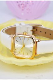 Beyaz Deri Kordon Kadın Kol Saati Altın Renk Kasa Beyaz Kadran Şık Su-735-050 thumbnail 3