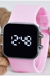 Pembe Silikon Kordonlu Büyük Gümüş Renk Kasa Geniş Kordon Unisex Kadın Kol Saati Su-725 - 1