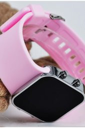 Pembe Silikon Kordonlu Büyük Gümüş Renk Kasa Geniş Kordon Unisex Kadın Kol Saati Su-725 - 3