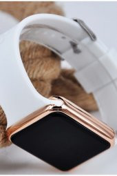 Bakır Renk Kasa Beyaz Silikon Kordonlu Şık Tasarım Dokunmatik Kadın Kol Saati Su-727 - 3