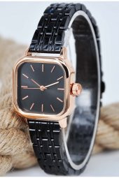 Bakır Renk Kasa Siyah Kadran Minimal Siyah Kordon Genç Kız Kadın Kol Saati Su-703 thumbnail 1