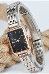 Gümüş Bakır Renk Siyah Kadran Şık Vintage Tasarım Genç Kız Kadın Kol Saati Su-685 thumbnail 1