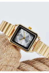 Altın Renk Minimal Kare Kasa Beyaz Kadran Roma Rakamlı Genç Kız Kadın Kol Saati Su-688 thumbnail 3