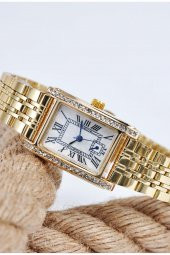 Full Gold Renk Dikdörtgen Kasa Taşlı Şık Vintage Kadın Kol Saati Su-700 - 3