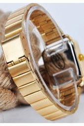 Gold Renk Minimal Kare Kasa Gold Kadran Roma Rakamlı Genç Kız Kadın Kol Saati Su-689 - 3