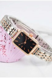 Gümüş Bakır Renk Siyah Kadran Şık Vintage Tasarım Genç Kız Kadın Kol Saati Su-685 thumbnail 2