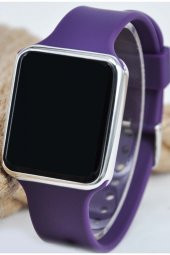 Mor Renk Silikon Kordonlu Gümüş Kasa Led Dokunmatik Unisex Kol Saati Su-684 thumbnail 2