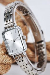 Gümüş Renk Dikdörtgen Kasa Vintage Kadın Kol Saat Su-650 thumbnail 1