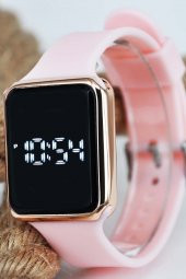 Pembe Silikon Kordonlu Rose Kasa Led Dokunmatik Kadın Kol Saati Su-562 - 1